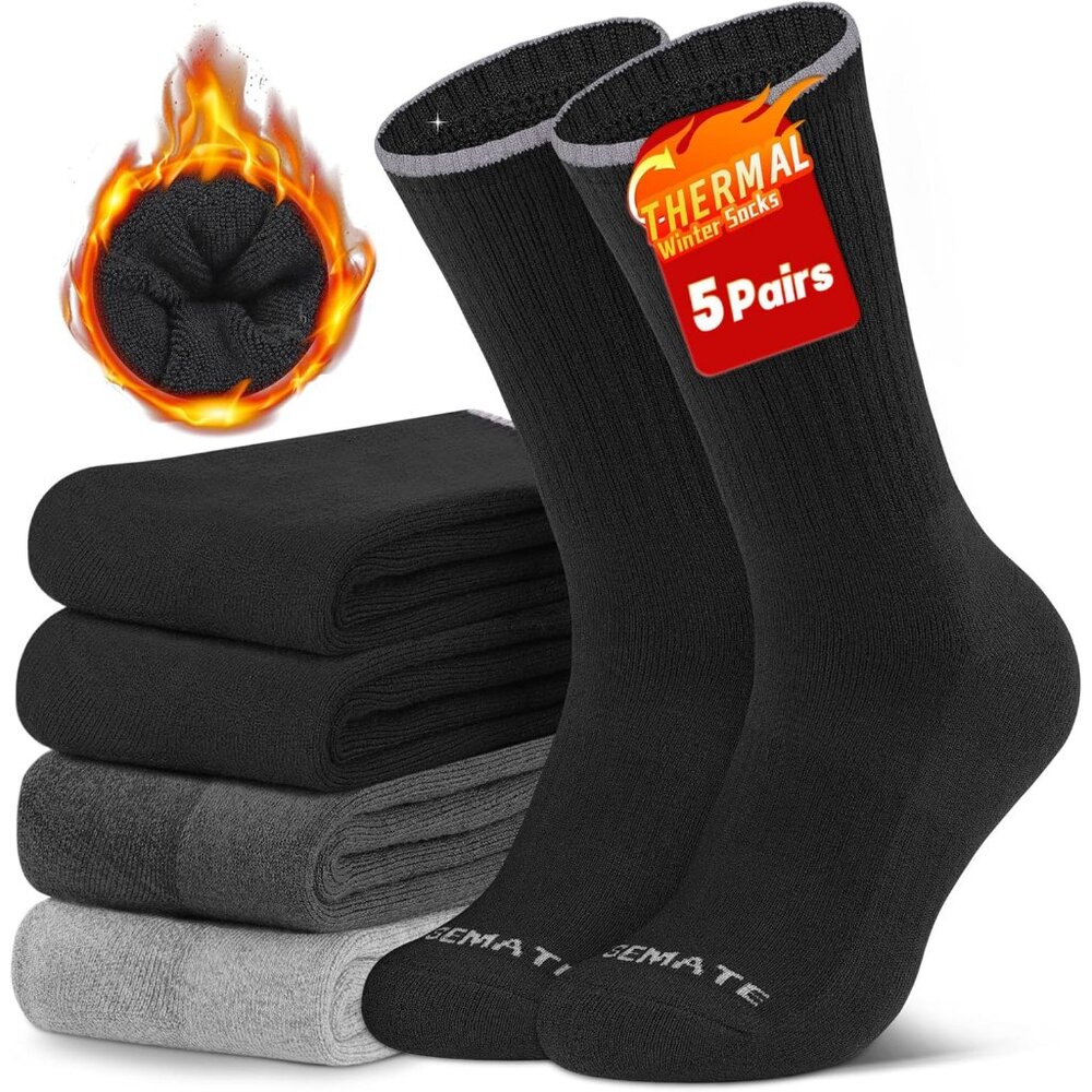 Mens Thermal Winter Crew Socks for Boots Thick and Warm for Cold Weather Work Hi - Picture 1 of 5